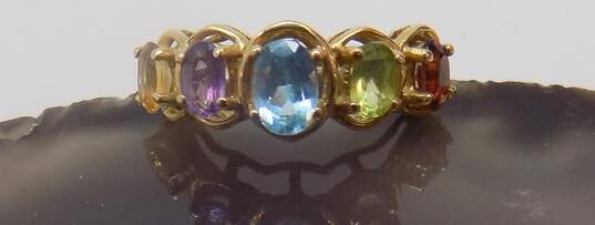 10K Gold Topaz Amethyst Citrine Peridot & Garnet Faceted Ovals Band Ring 2.6g image number 4