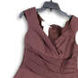 Womens Brown Pleated V-Neck Sleeveless Back Zip A-Line Dress Size 12 image number 4