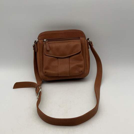 Fossil Womens Brown Leather Adjustable Strap Outer Zip Pocket Crossbody Bag image number 1