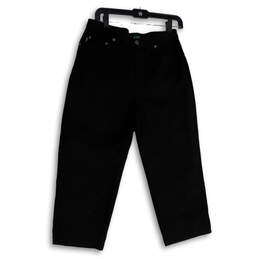 Womens Black Denim Dark Wash Pocket Stretch Regular Fit Cropped Jeans Sz 10