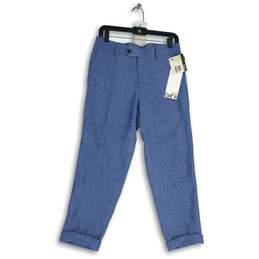 NWT Mens Blue Flat Front Pockets Cuffed Straight Leg Dress Pants Size 30X30