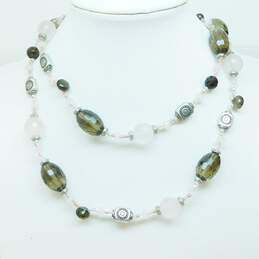 Peggy Goodman 925 Rose & Smoky Quartz & Stamped & Granulated Beaded Necklace 72g