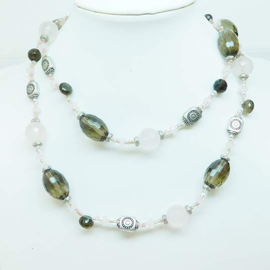 Peggy Goodman 925 Rose & Smoky Quartz & Stamped & Granulated Beaded Necklace 72g image number 1