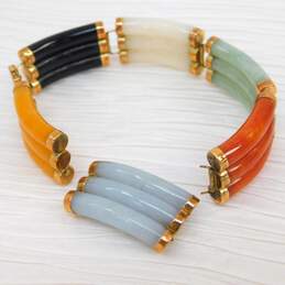 Asian Inspired 14K Yellow Gold Jade & Onyx Panel Bracelet for Repair 29.1g