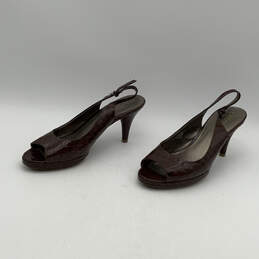 Womens Brown Leather Animal Print Open Toe Buckle Slingback Heels Size 11 alternative image