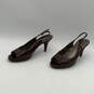 Womens Brown Leather Animal Print Open Toe Buckle Slingback Heels Size 11 image number 2