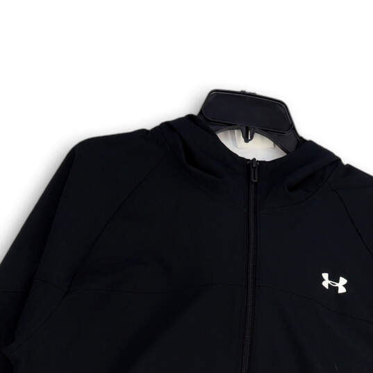 Mens Black Long Sleeve Hooded Pockets Full-Zip Athletic Jacket Size Large image number 3