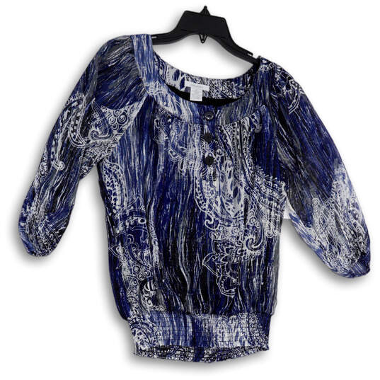 Womens Multicolor Paisley Balloon Sleeve Round Neck Pullover Blouse Top M image number 1