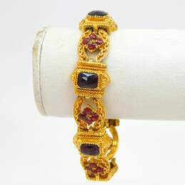 Vintage ART Arthur Pepper Goldtone Faceted Red Glass Etruscan Style Panels Linked Bracelet 38.3g alternative image