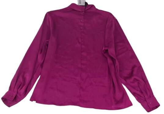 Womens Purple Long Sleeve Stand Collar Button Up Blouse Top Size Large image number 3