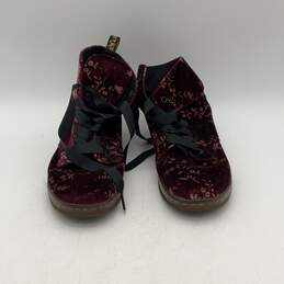 Dr. Martens Womens Hackney Burgundy Floral Lace-Up Ankle Combat Boots Size 9
