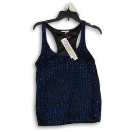 NWT Parker Womens Blue Sequin Scoop Neck Sleeveless Pullover Tank Top Size Large