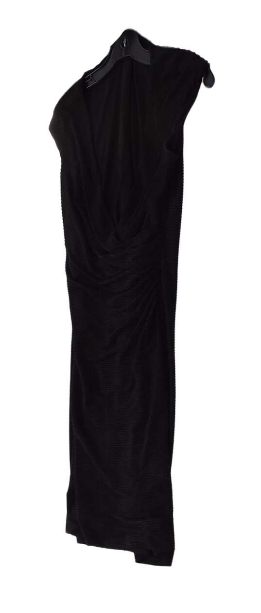 Womens Black Sleeveless Surplice Neck Midi Wrap Dress Size 10 image number 2