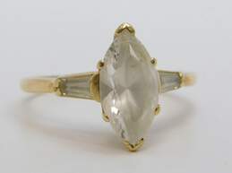 14K Yellow Gold White Topaz Marquise & Tapered Baguette Side Stones Ring 4.2g