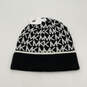 NWT Womens Black White Knitted Signature Print Beanie Hat One Size image number 1