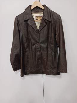 Wlisons Leather Bomber Style Button-up Leather Coat Size Large
