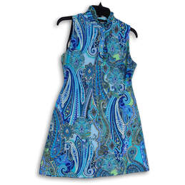 Womens Multicolor Paisley Sleeveless Button Front Shift Dress Size 4