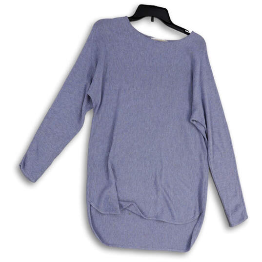 Womens Blue Long Sleeve Round Neck Stretch Pullover Sweater Size Medium image number 1