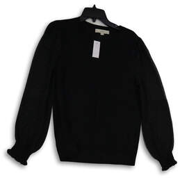 NWT Womens Black Polka Dot Balloon Sleeve Round Neck Pullover Sweater Sz M
