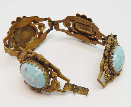 Vintage Karu Fifth Avenue Speckled Robins Egg Blue Glass Cabochon Bracelet 32.5g image number 1