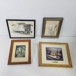 Assorted Vintage Prints, Wood Block, Artwork Lot of 4
