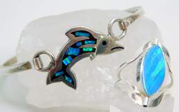 Artisan 925 Opal & Onyx Dolphin Bracelet & Reversible Ring 21.3g alternative image