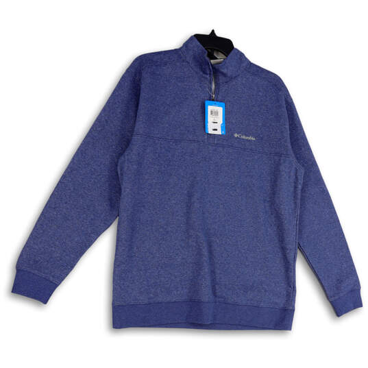 NWT Mens Blue Long Sleeve Mock Neck 1/4 Zip Pullover Sweatshirt Size Large image number 1