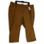 NWT Womens Tan Flat Front Pockets Straight Leg Cropped Pants Size 28 image number 1