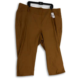 NWT Womens Tan Flat Front Pockets Straight Leg Cropped Pants Size 28