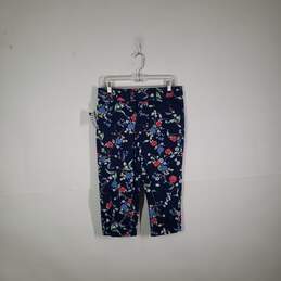 Womens Floral Regular Fit Flat Front Slash Pockets Capri Pants Size 10