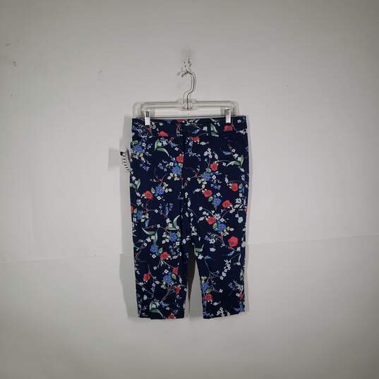 Womens Floral Regular Fit Flat Front Slash Pockets Capri Pants Size 10 image number 1