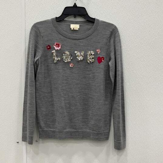 Kate Spade Womens Gray Flowers Knitted Long Sleeve Pullover Sweater Size XS image number 1