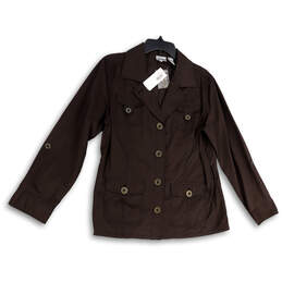 NWT Womens Browm Denim Notch Lapel Pockets Button Front Jacket Size 2