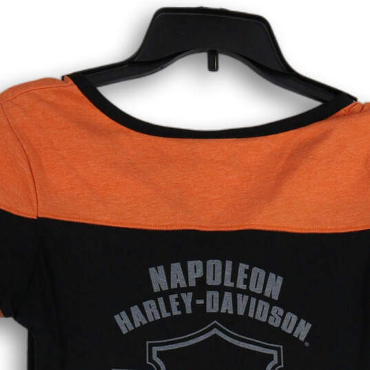 NWT Womens Black Orange Graphic Print Short Sleeve V-Neck T-Shirt Size M image number 4