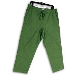 Womens Green Floral Eyelet Elastic Waist Drawstring Ankle Pants Size L