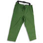 Womens Green Floral Eyelet Elastic Waist Drawstring Ankle Pants Size L image number 1
