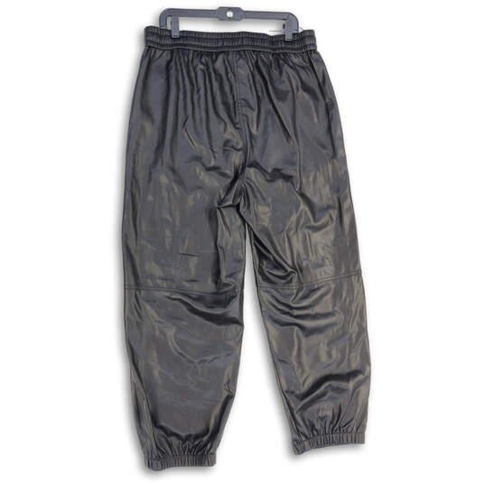 Womens Black Leather Elastic Waist Slash Pocket Jogger Pants Size XL image number 2