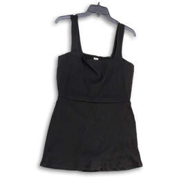 Womens Black Wide Strap Ribbed Square Neck Sleeveless Mini Dress Size XL