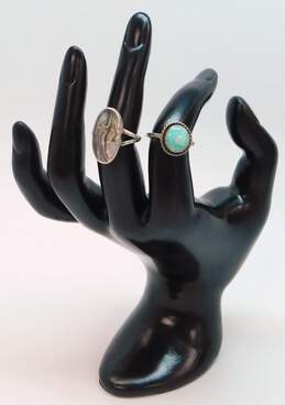 Signed N+F 925 Southwestern Turquoise Cabochon & Star Overlay Abalone Shell Rings Variety 7.4g