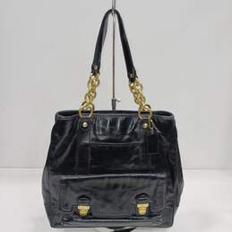 Coach Poppy Camelia Black Leather North South Tote Purse