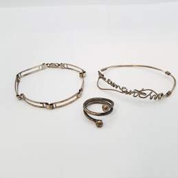 Sterling Silver Sz 8 Ring 7in Personalizes Tension Bracelet 6 1/4in Hinge Link Bracelet Bundle 3Pcs 18.1g