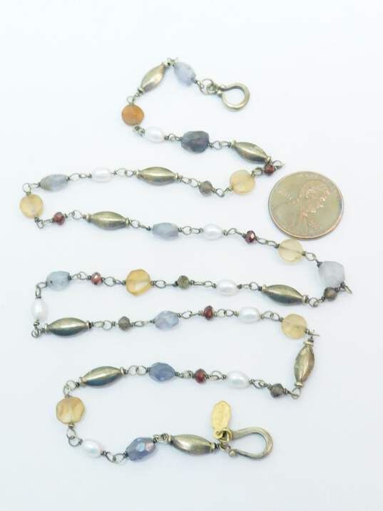 Stella & Dot Goldtone Faceted Iolite Citrine Garnet Pearls & Oval Beaded Station Necklace 13.6g image number 4