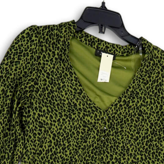NWT Womens Green Leopard Print Tiered Long Sleeve Pullover Mini Dress Sz S image number 3