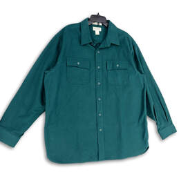 Mens Green Long Sleeve Collared Front Pockets Button-Up Shirt Size XL