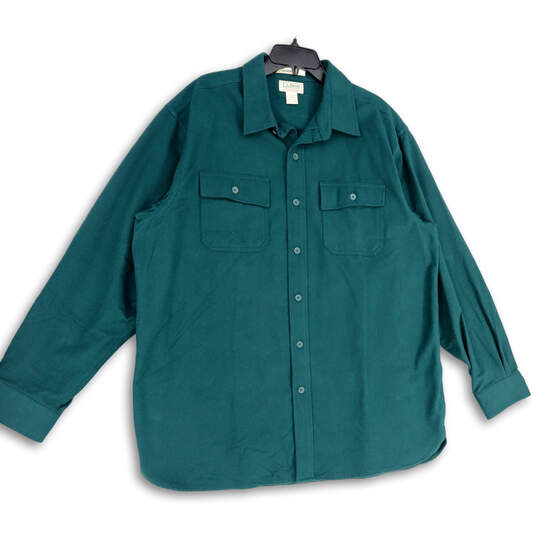 Mens Green Long Sleeve Collared Front Pockets Button-Up Shirt Size XL image number 1