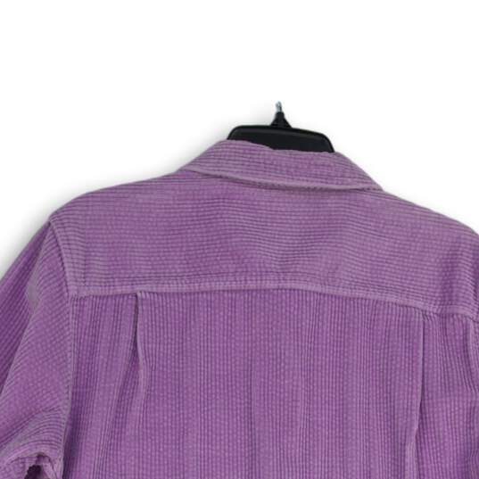 L.L. Bean Womens Lavender Striped Spread Collar Long Sleeve Button-Up Shirt Sz M image number 4
