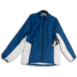 NWT Mens Blue White Mock Neck Long Sleeve Full-Zip Jacket Size X-Large