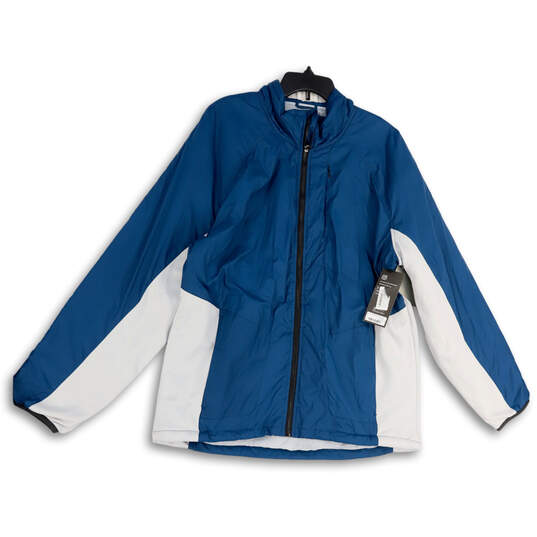 NWT Mens Blue White Mock Neck Long Sleeve Full-Zip Jacket Size X-Large image number 1
