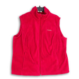 Womens Pink Fleece Mock Neck Sleeveless Full-Zip Vest Size 2XL