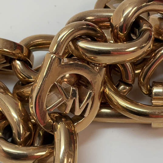 Designer Michael Kors Gold-Tone MK Logo Toggle Classic Link Chain Bracelet image number 4